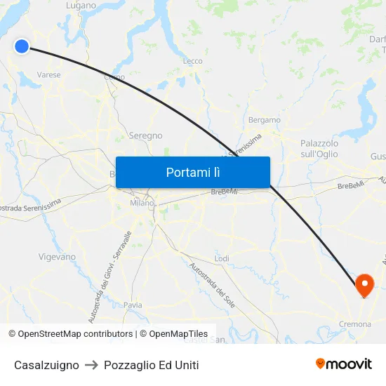 Casalzuigno to Pozzaglio Ed Uniti map