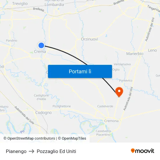 Pianengo to Pozzaglio Ed Uniti map