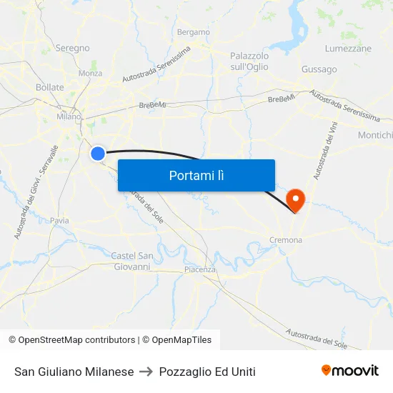 San Giuliano Milanese to Pozzaglio Ed Uniti map