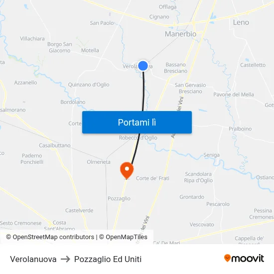 Verolanuova to Pozzaglio Ed Uniti map