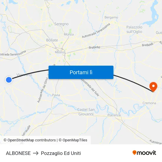 ALBONESE to Pozzaglio Ed Uniti map
