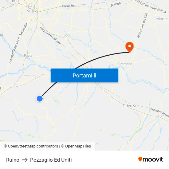 Ruino to Pozzaglio Ed Uniti map