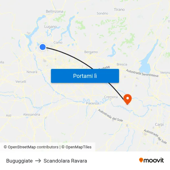 Buguggiate to Scandolara Ravara map