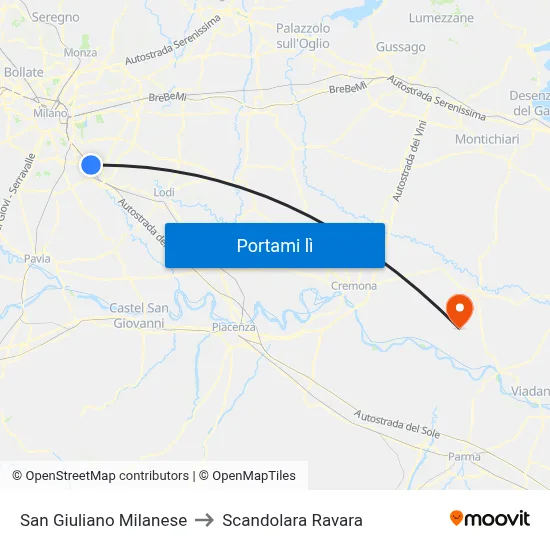 San Giuliano Milanese to Scandolara Ravara map