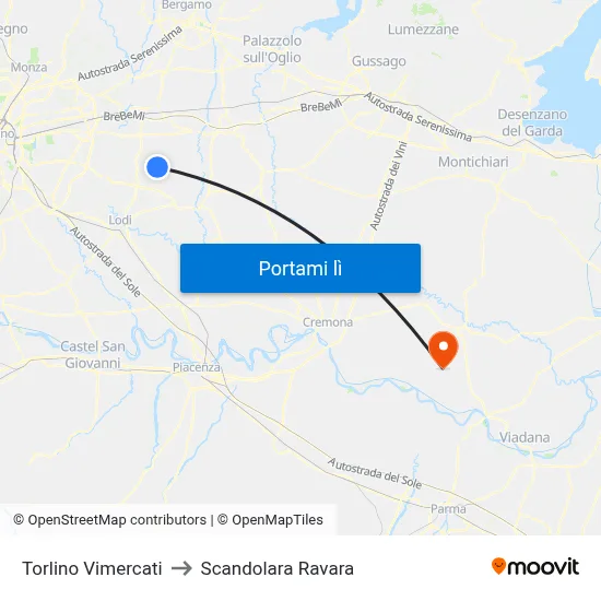 Torlino Vimercati to Scandolara Ravara map
