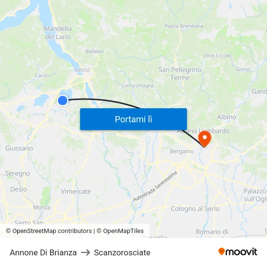Annone Di Brianza to Scanzorosciate map