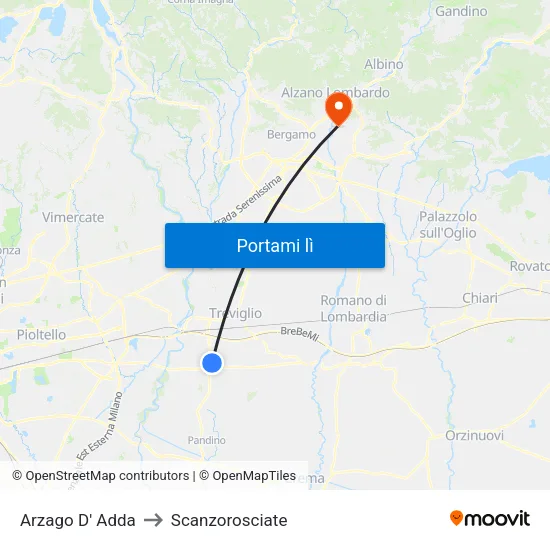 Arzago D' Adda to Scanzorosciate map