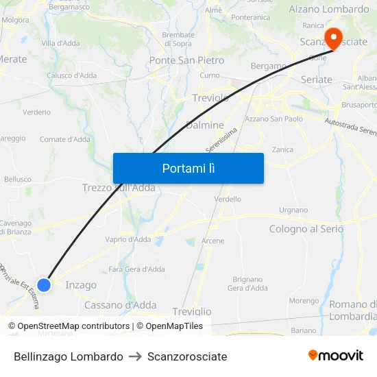 Bellinzago Lombardo to Scanzorosciate map