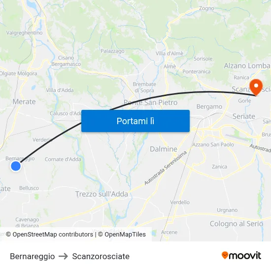 Bernareggio to Scanzorosciate map