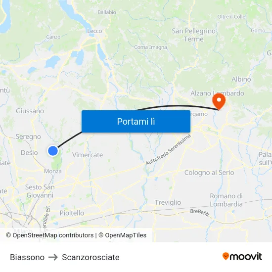 Biassono to Scanzorosciate map