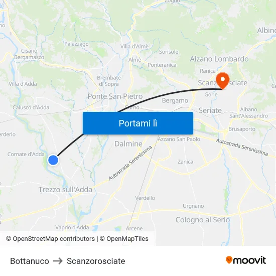 Bottanuco to Scanzorosciate map