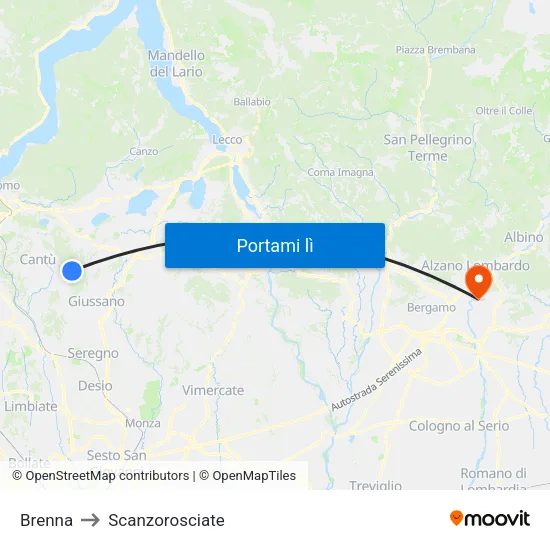 Brenna to Scanzorosciate map