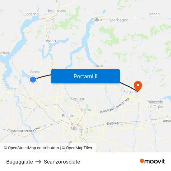 Buguggiate to Scanzorosciate map
