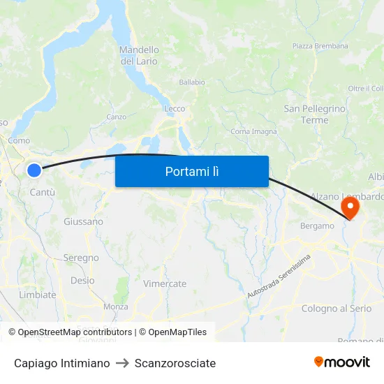 Capiago Intimiano to Scanzorosciate map