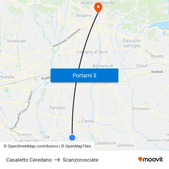 Casaletto Ceredano to Scanzorosciate map