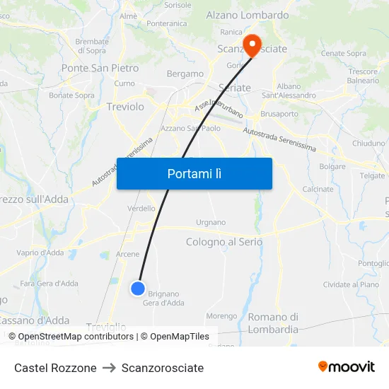 Castel Rozzone to Scanzorosciate map