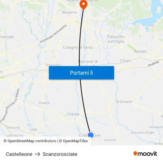 Castelleone to Scanzorosciate map