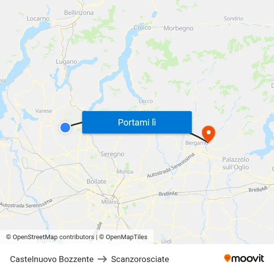 Castelnuovo Bozzente to Scanzorosciate map