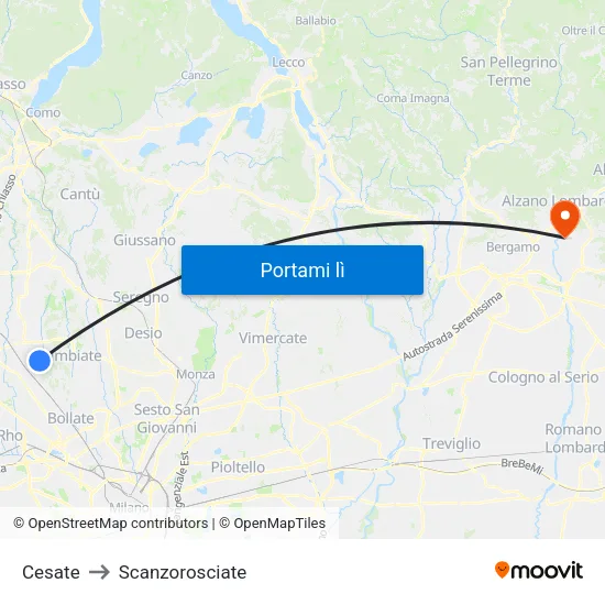 Cesate to Scanzorosciate map