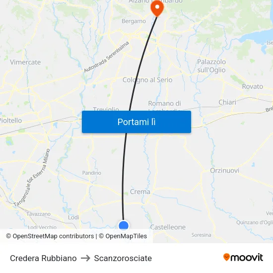 Credera Rubbiano to Scanzorosciate map