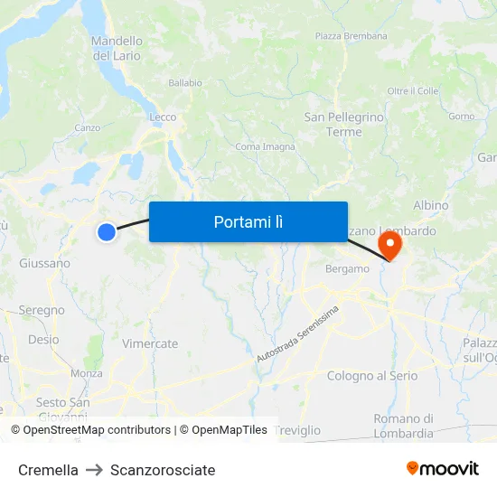 Cremella to Scanzorosciate map