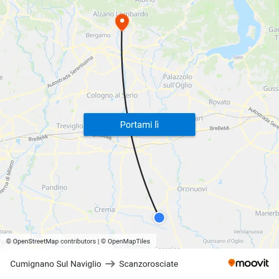 Cumignano Sul Naviglio to Scanzorosciate map