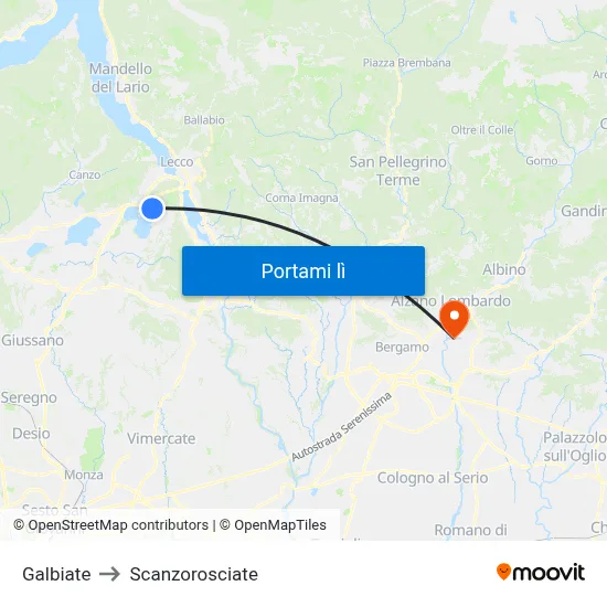Galbiate to Scanzorosciate map