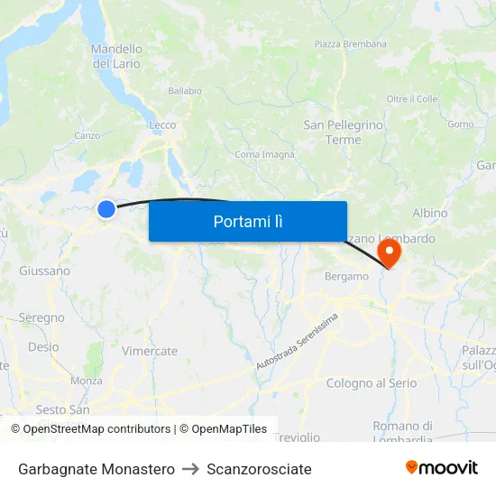 Garbagnate Monastero to Scanzorosciate map