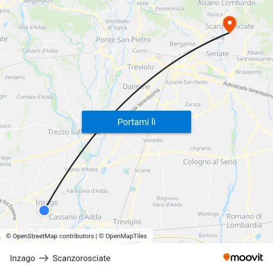 Inzago to Scanzorosciate map