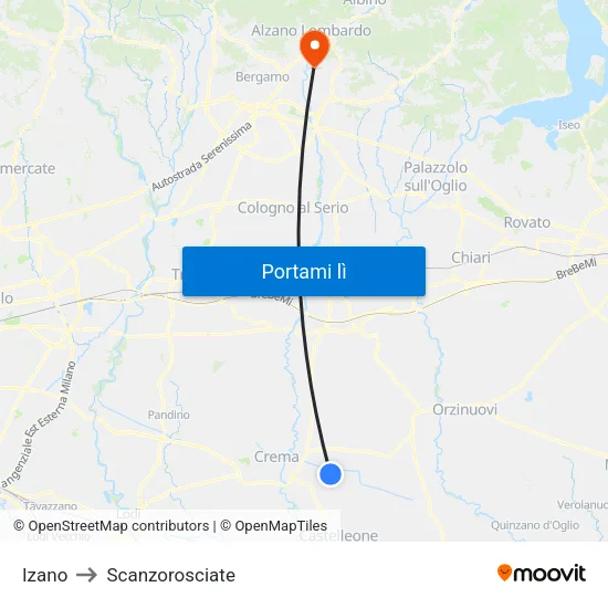 Izano to Scanzorosciate map