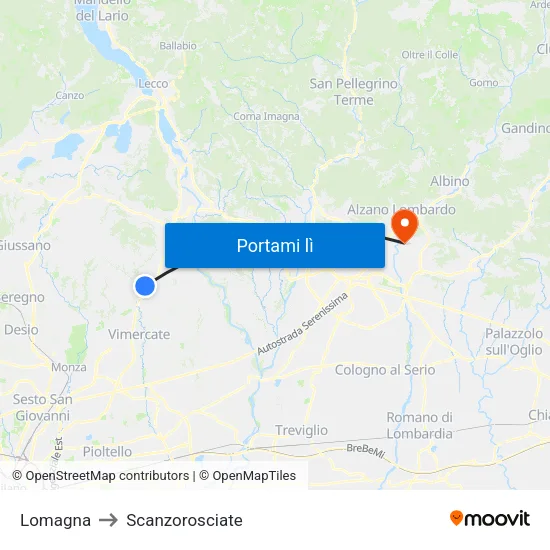 Lomagna to Scanzorosciate map