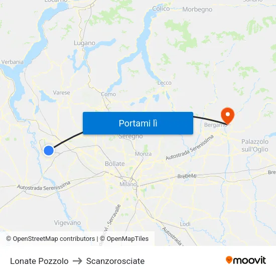 Lonate Pozzolo to Scanzorosciate map