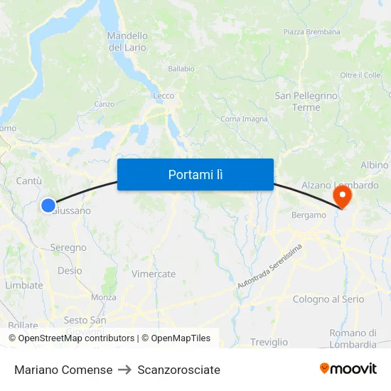 Mariano Comense to Scanzorosciate map