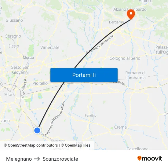 Melegnano to Scanzorosciate map