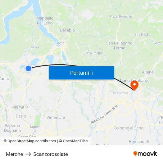 Merone to Scanzorosciate map