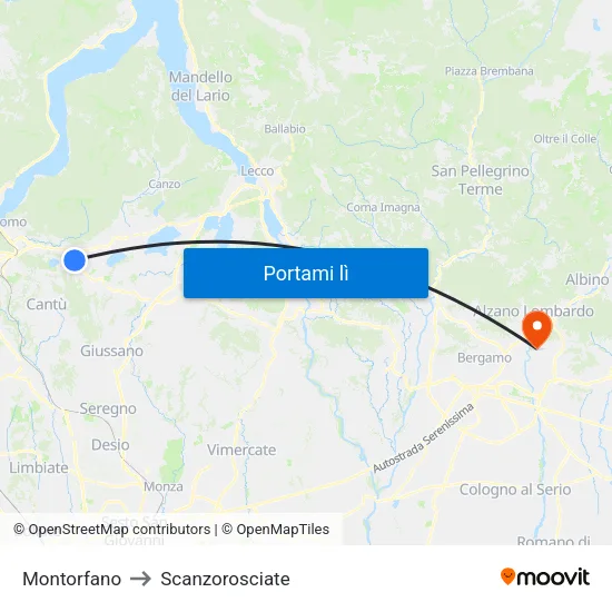 Montorfano to Scanzorosciate map
