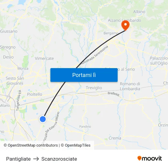 Pantigliate to Scanzorosciate map