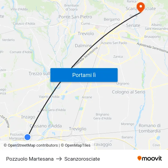 Pozzuolo Martesana to Scanzorosciate map