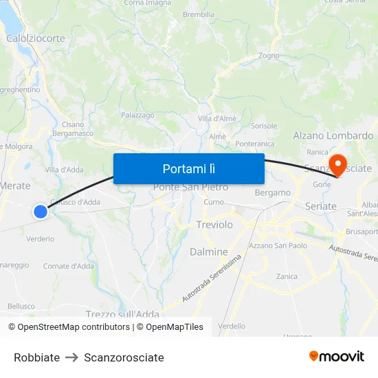 Robbiate to Scanzorosciate map