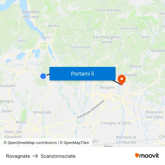 Rovagnate to Scanzorosciate map