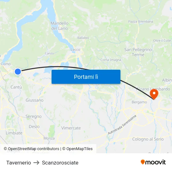 Tavernerio to Scanzorosciate map