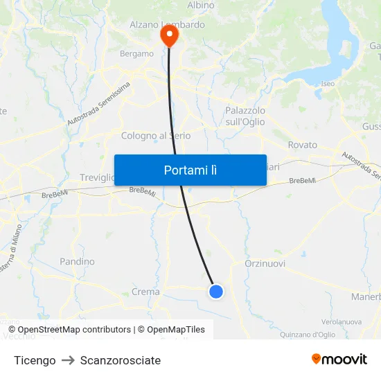 Ticengo to Scanzorosciate map