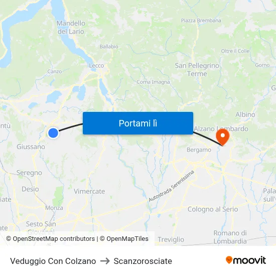 Veduggio Con Colzano to Scanzorosciate map