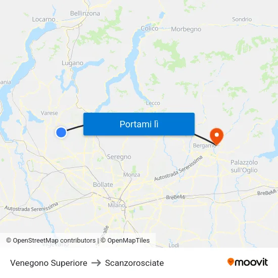 Venegono Superiore to Scanzorosciate map