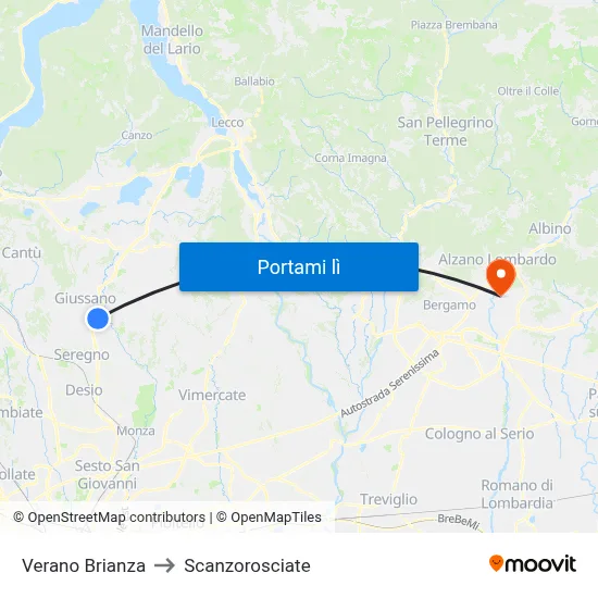 Verano Brianza to Scanzorosciate map