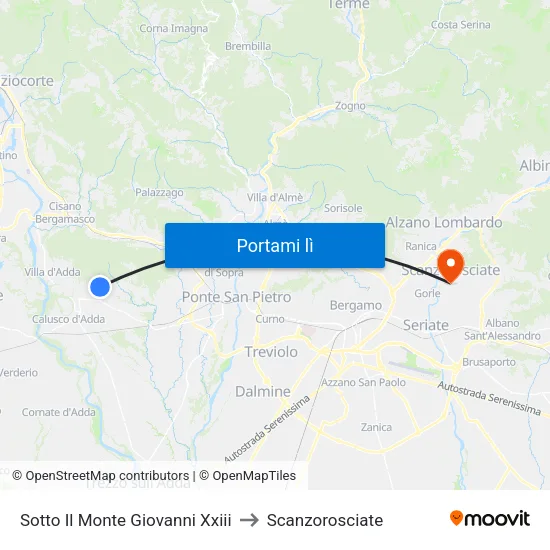 Sotto Il Monte Giovanni Xxiii to Scanzorosciate map