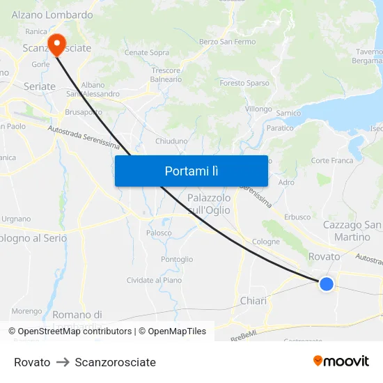 Rovato to Scanzorosciate map