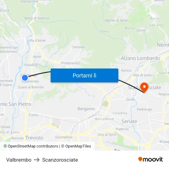 Valbrembo to Scanzorosciate map