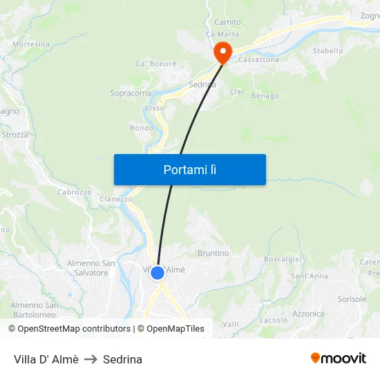 Villa D' Almè to Sedrina map
