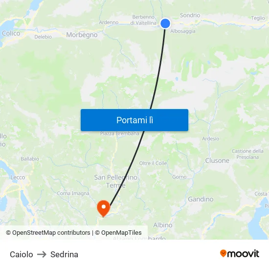 Caiolo to Sedrina map